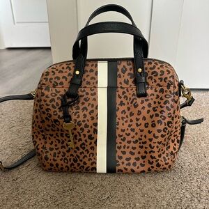Fossil leopard satchel